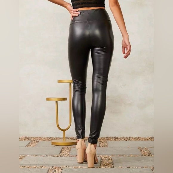 Shinestar Faux Vegan Leather Full Length Leggings Black Size XS - Picture 3 of 13